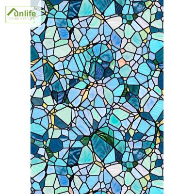 สง่างาม Funlife สีฟ้า Cobblestones แก้วสติกเกอร์หน้าต่างกันน้ำทนต่อรังสียูวีสติกเกอร์ประตูบ้านกาวตนเองฟิล์มเมมเบรนแก้ว