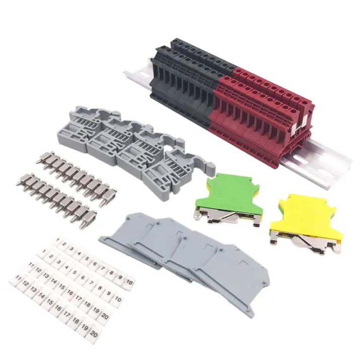 DIN Rail Terminal Blocks Kit Terminal Ground Blocks Aluminum Rail End Brackets End Covers