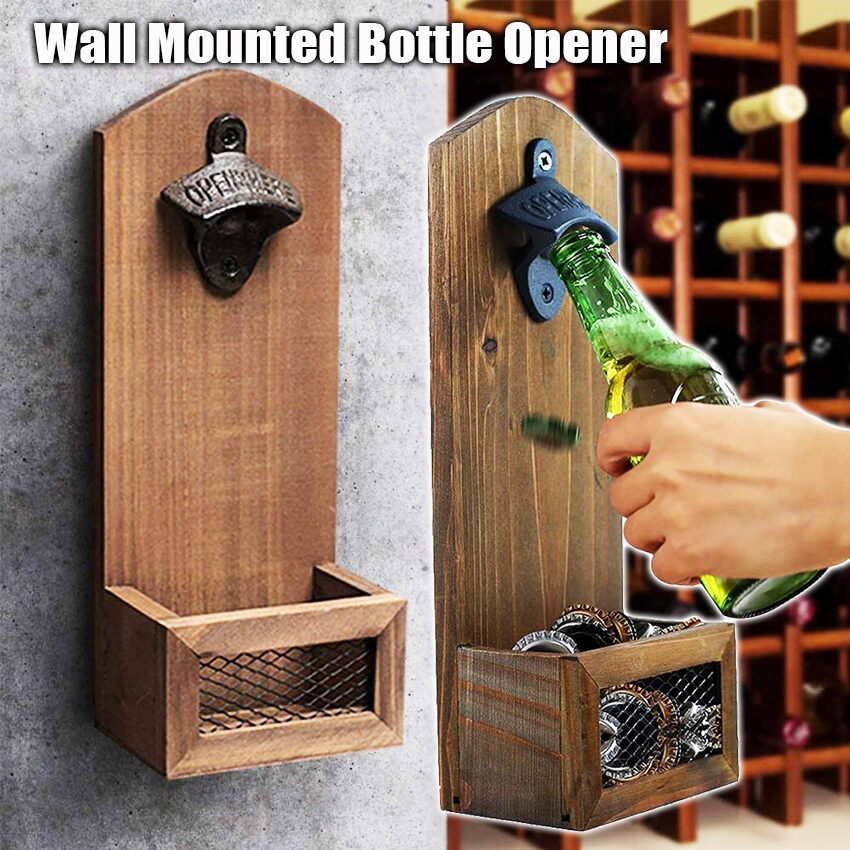 Home & Garden Vintage Bottle Opener Wall Mount Retro Beer Soda Cap Catcher Wall Mounted Kitchen
