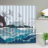 การ์ตูนญี่ปุ่น Fuji Mountain Scenic Sakura Bath Curtain ม่านอาบน้ำกันน้ำสำหรับเด็กอ่างอาบน้ำผ้าตกแต่ง 180 * 180 ซม