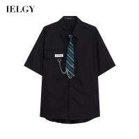 IELGY เสื้อผู้ชายสไตล์นักเรียน,เสื้อแขนสั้นทรงหลวมทุกแบบผู้ชาย