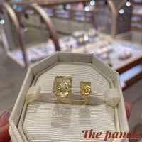 The Panda New Open Ring Millenia Gold Square Imitation Crystal Ring Fashion Chic Gift for Girlfriend and Wife