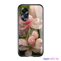 เคสโทรศัพท์พร้อมสำหรับ A58 OPPO 4G หรูหราสีชมพูดอกไม้คริสตัลดีไซน์ความคมชัดสูงกันกระแทกมันวาวกระจกเทมเปอร์เคสโทรศัพท์ด้านหลัง