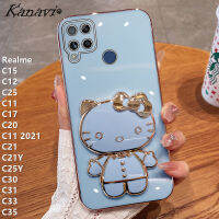 Kanavi เคสโทรศัพท์แฟชั่นสำหรับ Realme C15 C11 C25 C35 C17 C20 C11 C25Y C21Y C12 C30 C31 C53 C55แต่งหน้าแมวทำจากซิลิโคนนิ่มกันกระแทกฝาครอบโทรศัพท์