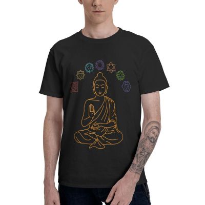 เสื้อยืดแขนสั้นผ้าฝ้ายพิมพ์ลาย Seven Mens Chakras Meditating Buddha สไตล์ฮาราจูกุสําหรับผู้ชาย  PM3J