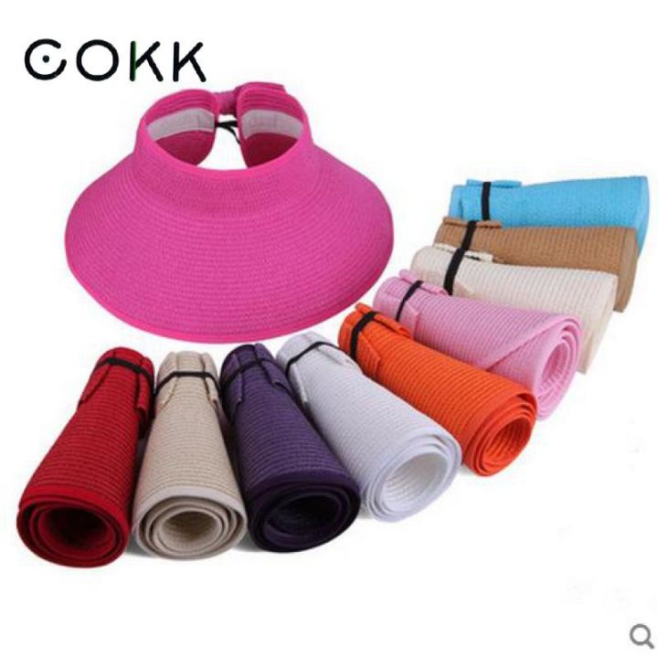 cokk-brand-new-spring-summer-visors-cap-foldable-wide-large-brim-sun-hat-beach-hats-for-women-straw-hat-wholesale-chapeau