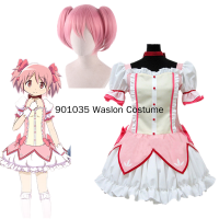 อะนิเมะคอสเพลย์ kaname Madoka คอสเพลย์ชุดวิกผม puella Magi Madoka Magica เครื่องแต่งกายผู้หญิง Headwear และถุงมือฟรีถุงเท้า