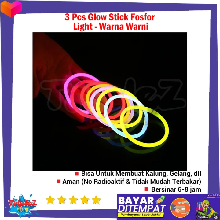 3 Pcs Glow Stick Fosfor Light Warna Warni Stik Glow In The Dark