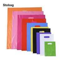 StoBag Colorful Poly Plastic Shopping Tote Bags with Handle Gift Clothes Packaging Storage Reusable Pouch Custom Logo(Extra Fee)