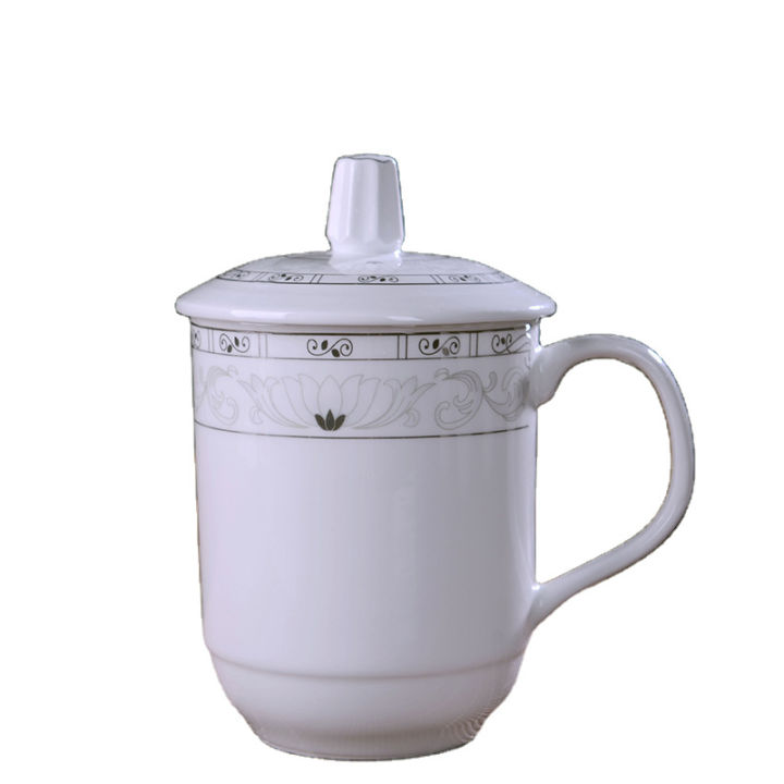 jingdezhen-ชุดถ้วยเครื่องชากระเบื้องถ้วยน้ำสำนักงานพร้อมฝาปิดถ้วยการประชุมถ้วยเอนกประสงค์ของขวัญบ้านสำนักงาน-cupqianfun
