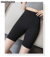 MAOZHUXIA Leggings สำหรับผู้หญิงฉลามกางเกงผู้หญิงสวมใส่บางฤดูร้อนเอว,หน้าท้อง,สะโพกและบางโยคะขี่ตุ๊กตาบาร์บี้ห้าจุด Bottoming กางเกงขาสั้น