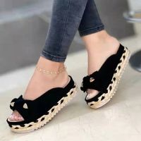 【CW】2022 New Summer Womens Sandals Bow-Knot Casual Women Slippers Platform Comfortable Slides Slip-On Outdoor Sports Casual Shoes