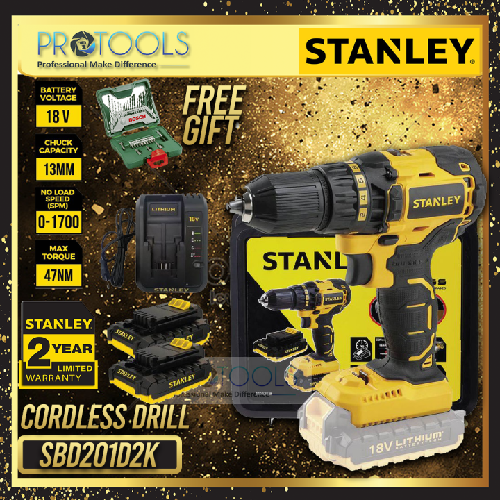 STANLEY SBD201D2K CORDLESS 18V BRUSHLESS DRILL DRIVER COMBO BOSCH X