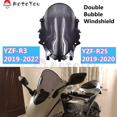 กระจกบังลม R3สำหรับ YZF-R3ยามาฮ่า R25 YZF-R25 YZF 2019 2020 2021 2022กระจกบังลมกันกระแทกสองชั้น