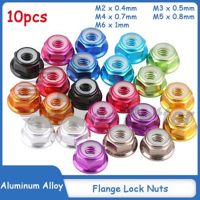 10 Buah M2 M3 M4 M5 M6 Paduan Aluminium Kunci Flange Mur Ulir Pitch 0.4 1Mm Cincin Nilon Pengunci Sendiri Tutup Sekrup