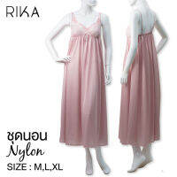 **New Arrival ** RIKA ชุดนอน Sexy  ผ้า  NYLON กระโปรงยาว สายเดี่ยว FV3063  ดีไซน์หรูหราแต่งลูกไม้  **SIZE M - XL**