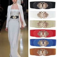 Women Elastic Retro Cinch Gemstone Buckle Corset Waistband Stretch Waist Belt