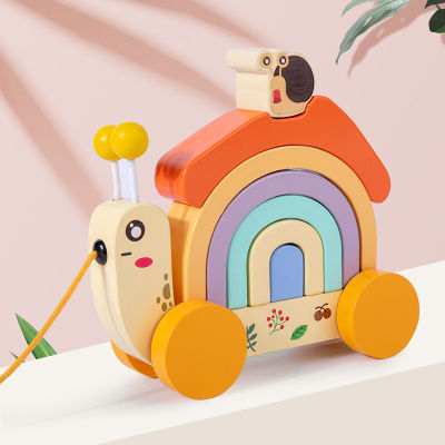 Baby Rainbow Wooden Blocks Car Toy Montessori Stacked Games Cartoon Snail House Educational Toys for Children Newborn Gifts