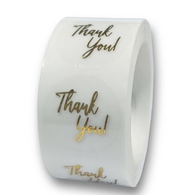hot！【DT】▩  50-500pcs 1inch Gold Foil Thank You Stickers for Envelope Label Things Inside Gifts
