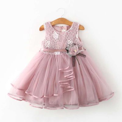 Childrens Princess Dress Girls Sleeveless Spliced Lace Skirt (30)