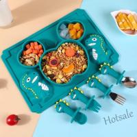 【hot sale】 ✶◆ C01 New baby silicone plate infant training sub-grid auxiliary bowl integrated anti-fall suction bowl plate tableware Baby Suction Plate