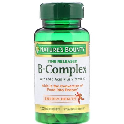Sure ของแท้ นำเข้า Natures Bounty, B-Complex, Time Released, 125 Coated Tablets