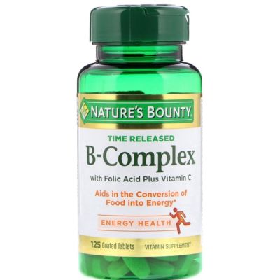 ตรงปก ของแท้ นำเข้า Natures Bounty, B-Complex, Time Released, 125 Coated Tablets