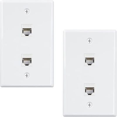 2 Port Ethernet Wall Plate, Cat6 Female to Female Wall Jack RJ45 Keystone Inline Coupler Wall Outlet, White