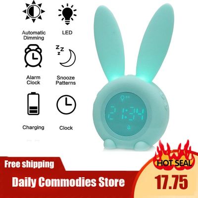 Digital Alarm Clock LED Electronic Clock Desktop Table Wall Clock Night Light Sound Control Clock Cute Rabbit Home Decoration