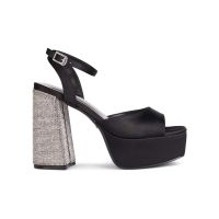 SHU RISING STARS 4.5" DGB CHUNKY ANKLE STRAPS - BLACK SATIN รองเท้าส้นสูง