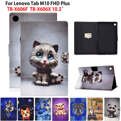 เคสอัจฉริยะสำหรับ Lenovo Tab M10 FHD Plus,เคสแท็บเล็ตขาตั้งหนัง PU ซิลิโคนแมวน่ารัก10.3นิ้วปี TB-X606X TB-X606F