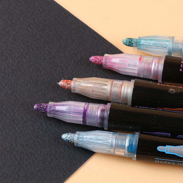 ปากการ่างเส้นคู่สี12-24เขียนมาร์กเกอร์โครงร่างโลหะสำหรับอุปกรณ์การเรียนการเขียนลงสีศิลปะ