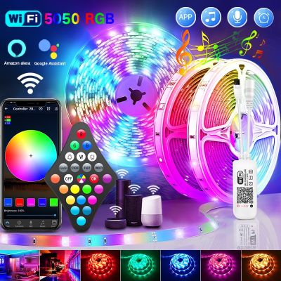 20เมตร30เมตร5050ไฟแถบไฟ LED RGB WIFI บลูทูธ Luces ไฟ Led RGB SMD 2835เทปกันน้ำที่มีความยืดหยุ่นการควบคุมไดโอด + อะแดปเตอร์