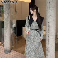 MAOZHUXIA ชุดเดรสสไตล์ใหม่กระโปรงยาวปานกลางคอตุ๊กตาย้อนยุค