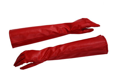 Pair of Stylish Red Solid Color PU Leather Long Gloves For Women