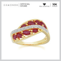 Gemondo แหวนเงินแท้ 925 ชุบทอง 18K ประดับทับทิม (Ruby) และเพชร (Diamond) ลวดลายโค้งอ่อนหวาน