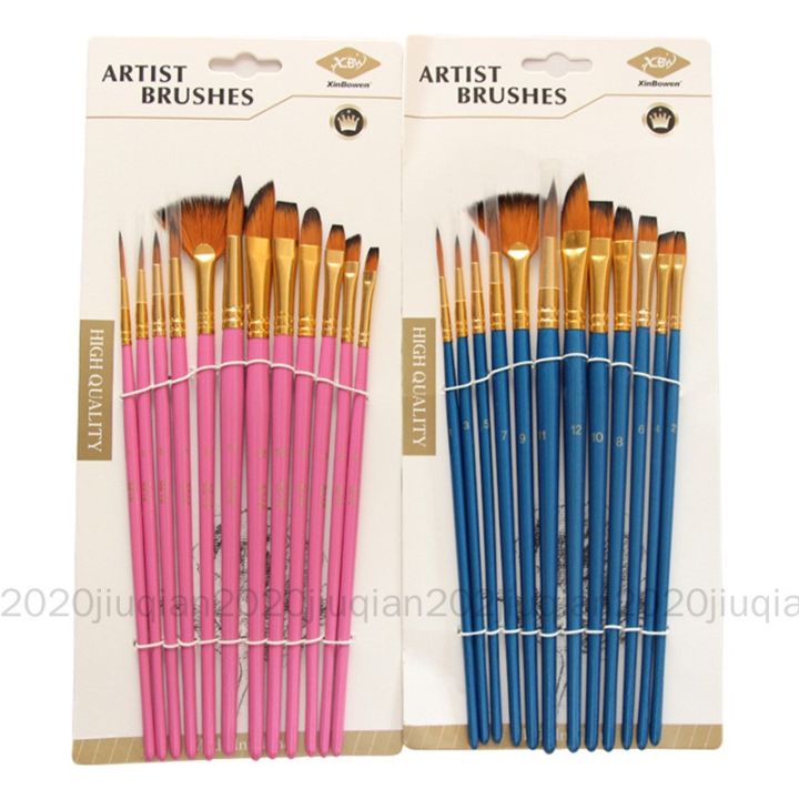 ready-stock-12-pcs-high-quality-painting-brushes-nylon-hair-wooden-handle-multifunctional-brushes-for-water-color-and-acrylic-painting-students-and-artists-painting-brush-3-color-available