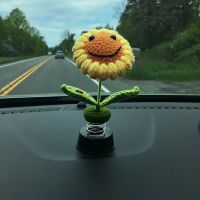 fvdbsdv Cute Bobblehead Sunflower Car Dashboard Decoration Crochet Smiley Sunflower Funny Gadgets Car Accessories For Women