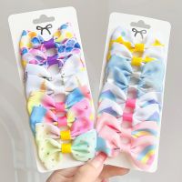 8Pcs/Set Print Grosgrain Ribbon Hair Bows Clips For Children Girls Small Kawaii Hairpins Headwear Kids Hair Accessories Gifts