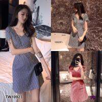 P10923 เดรสลายสก็อตแขนสั้น short sleeve plaid dress