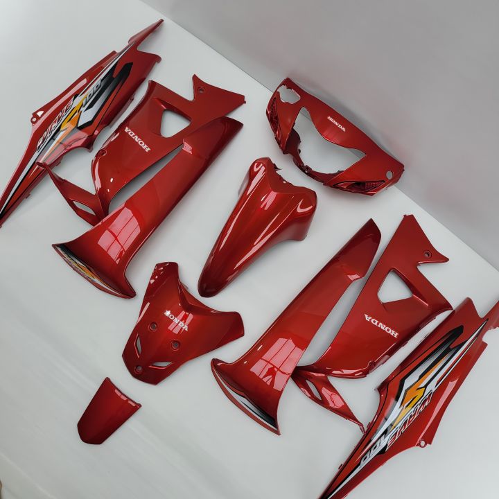 ชุดสี-แฟริ่ง-wave-เวฟ100s-ปี-2005-สีแดงแก้วล้วน-เฟรมรถ-รวม-10-ชิ้น