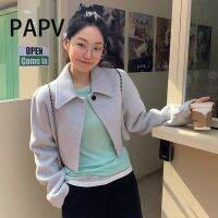 Papv เสื้อโค้ท ผ้าขนสัตว์ คอปก กระดุมแถวเดียว ทรงหลวม สีพื้น 1382 whk