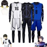 Anime Blue Lock Meguru Bachira Cosplay Costume Blue White Football Jersey Jumpsuit Bodysuit Uniform Halloween Carnival Clothes