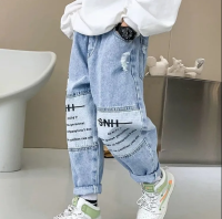 Littlequeen กางเกงยีนส์ลำลองเด็กหัดเดินชาย,กางเกงยีนส์ขายาวสำหรับฤดูใบไม้ร่วงกางเกงทรงหลวมสำหรับเด็กชายวัยรุ่นเสื้อผ้า3-10 12ปี1BP0322