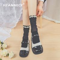 ☋☽ HIANNECY Original Lovely Lace Girl 39;s Black Womens Pearl Socks JK Calf Lolita Socks Student Summer Ultra-thin Silk White Socks