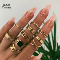 Tocona Luxury Shiny Square Crystal Stone Joint Rings for Women Men Charms Star Cross Geometric Alloy Boho Jewelry кольца 9071