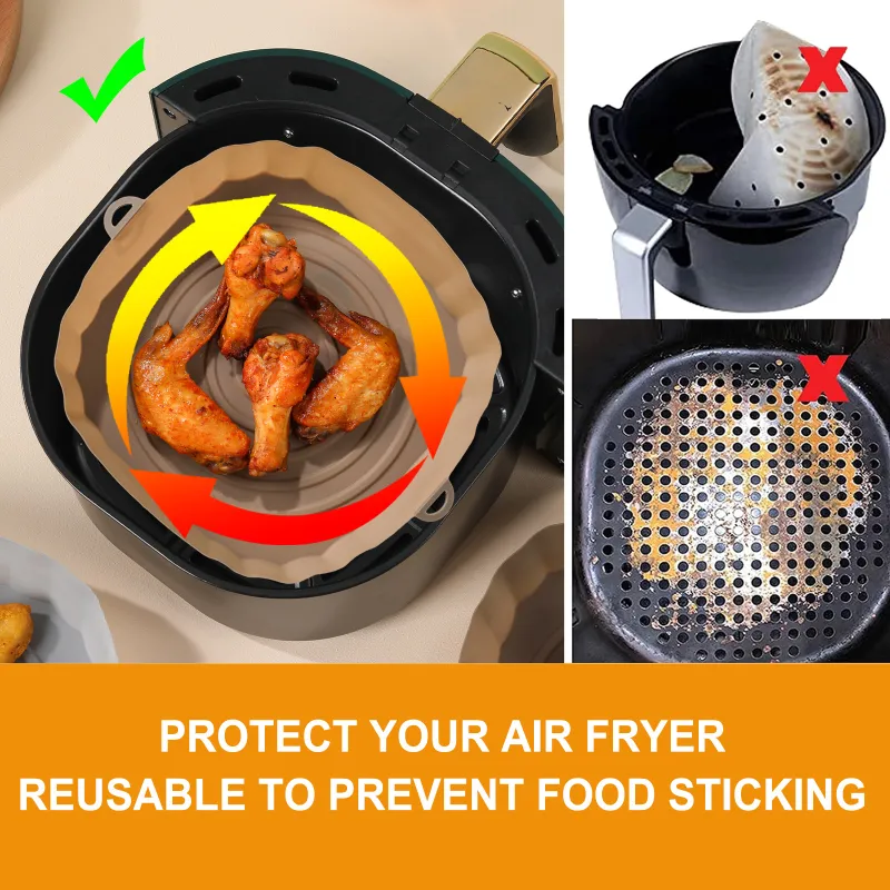 1Pcs Air Fryer Silicone Basket Silicone Mold Airfryer Oven Baking Tray  Pizza Fried Chicken Basket Reusable Pan Liner Accessories