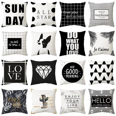【JH】 black and white simple style geometric abstract pillow peach skin home quilt cushion