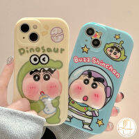 เคสการ์ตูน Caryon Shin-Chan เข้ากันได้สำหรับ IPhone 7 8 6S 6 15 Plus 11 15 13 14 Pro Max XR X XS MAX SE 2020ไดโนเสาร์น่ารักบัซปีกลายใบหน้าบีบอัด3D