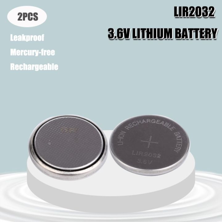 2PCS Rechargeable Battery LIR2032 3.6V Lithium Button Coin Cell ...